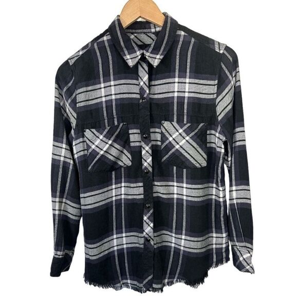 RAILS Women’s Leo Snap Front Plaid Flannel Shirt Black/White Size Small - Picture 2 of 13